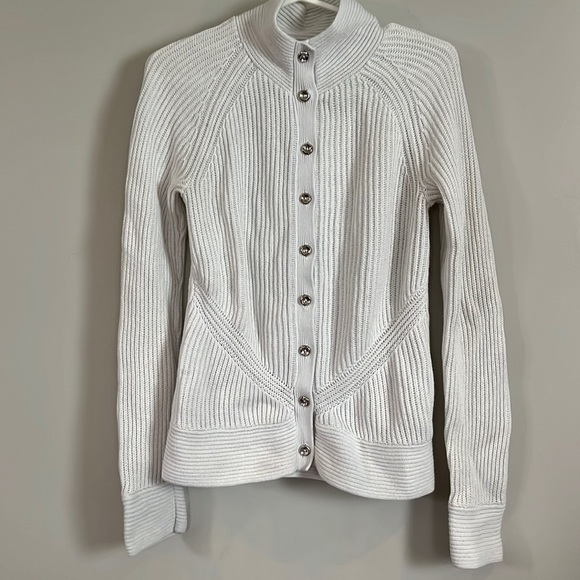 Banana Republic Sweaters - BANANA Republic white cotton silver button cardigan size small